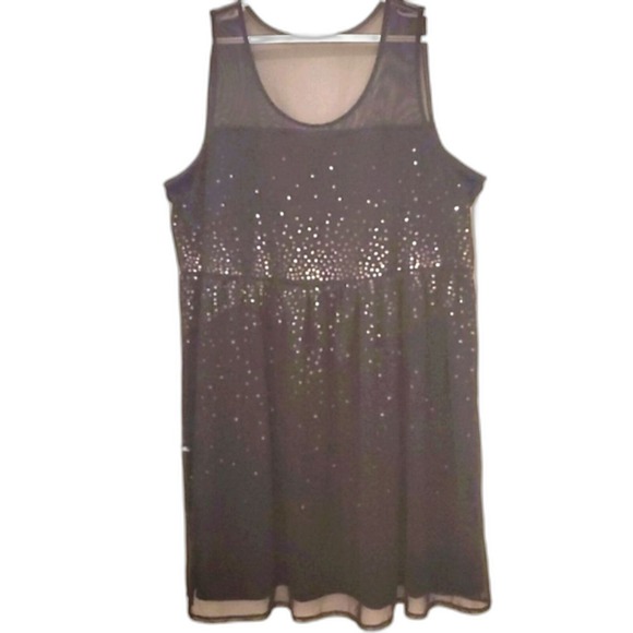 Sleeveless Party Dress Sequin Embellished Black Mesh Overlay - Picture 1 of 5